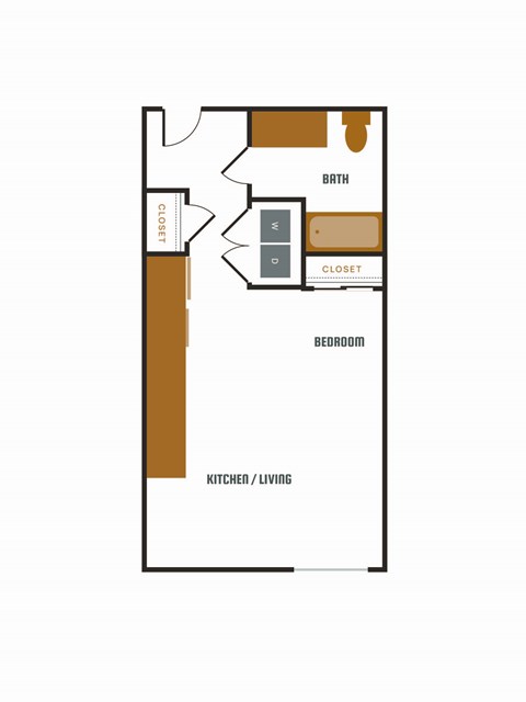 Floor plan for studio, 1 bath, 579 sqft